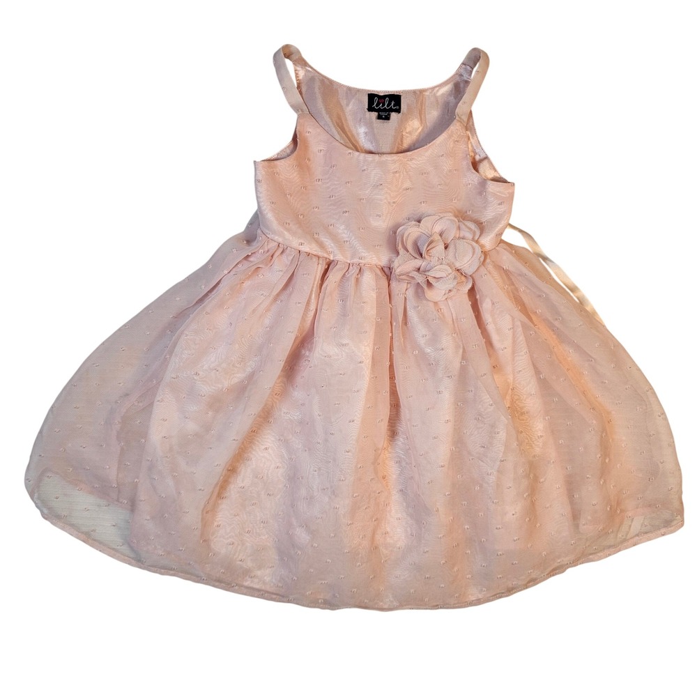 Lilt Girls Peach Swiss Dot Floral Accent Sleeveless Party Dress Size 5